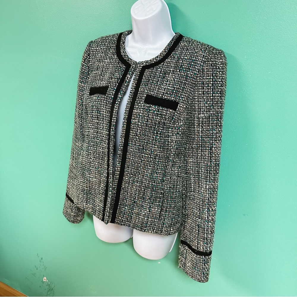 Daisy Fuentes Black Tan & Teal Boucle Tweed Blazer Womens Size M - Picture 4 of 9